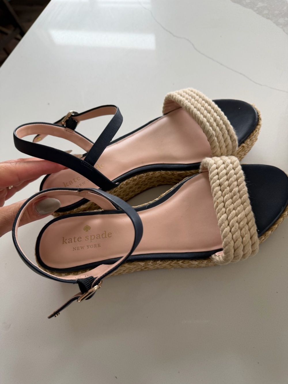 kate spade Black and Natural Rope Platform Espadrille Sandals - Picture 3 of 4